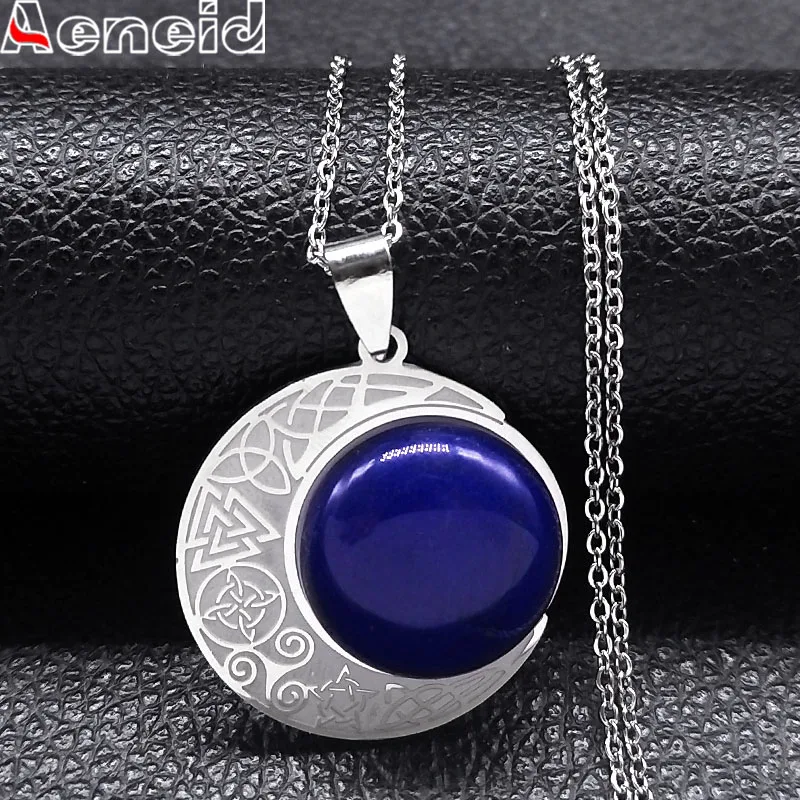 

Lapis Lazuli Natural Stone Viking Witch Celtic Knot Triquetra Pentagram Necklace Stainless Steel Amulet Necklaces Jewelry N8459S