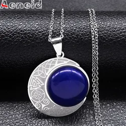 Lapis Lazuli Natural Stone Viking Witch Celtic Knot Triquetra Pentagram Necklace Stainless Steel Amulet Necklaces Jewelry N8459S