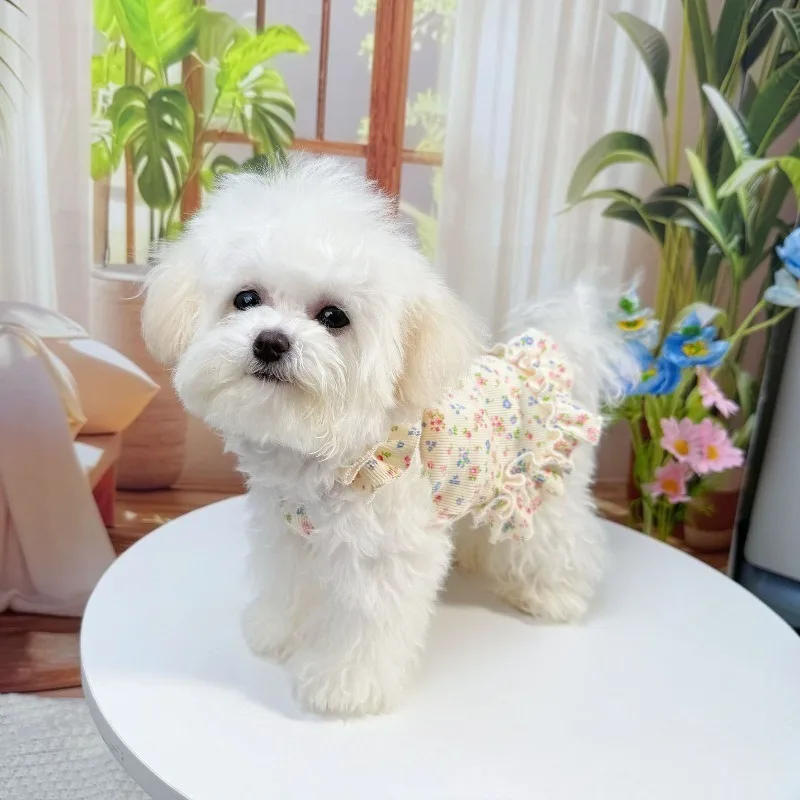 

Floral Print Pet Suspender Skirt Princess Style Spring Summer Apparel Thin Breathable Fabric Cute Dress for Small Dogs Cats