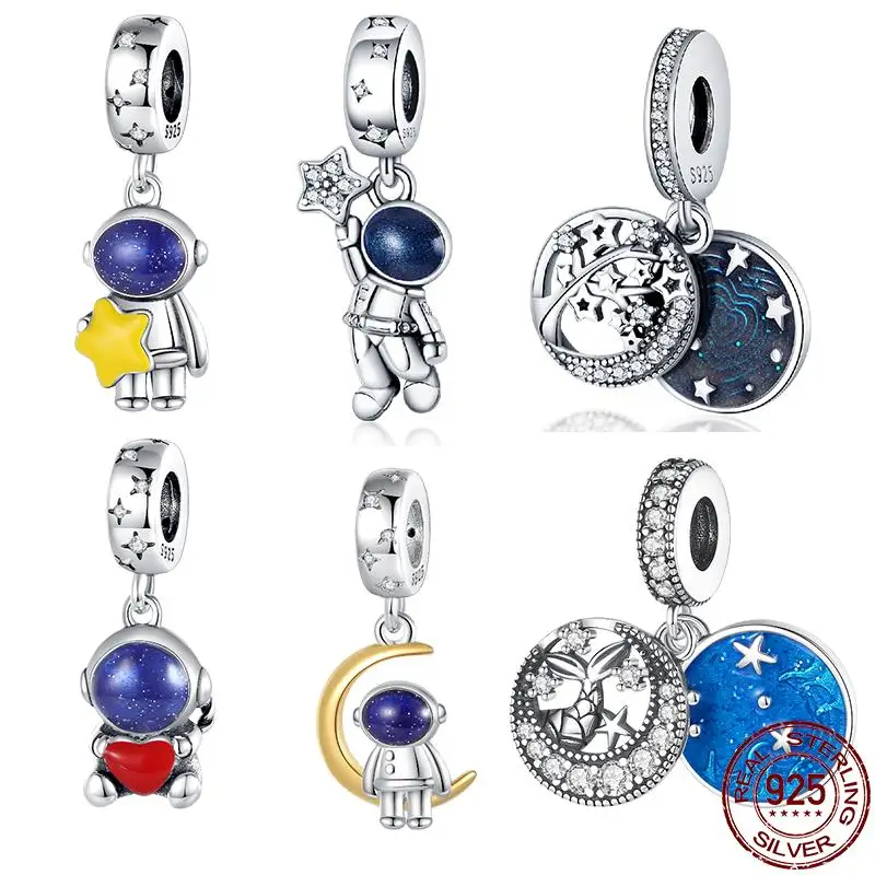 

925 Sterling Silver Starry Sky Series Astronaut Charms Fits Original Pandora Bracelet Woman DIY Fashion Fine Jewelry Pendants