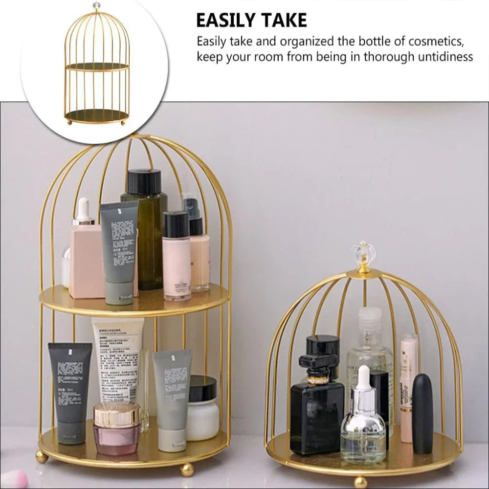 Bird Cage Shape Cosmetic Rack Desktop Makeup Organizer Rack, Cupcake Stand Perfume Lotion Bottle Skincare Products Shelf Display