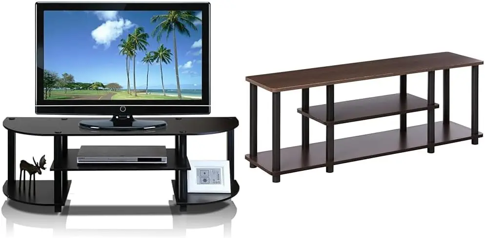 

3-Tier 50" TV Stand & Wide 55" TV Entertainment Center, Espresso/Black
