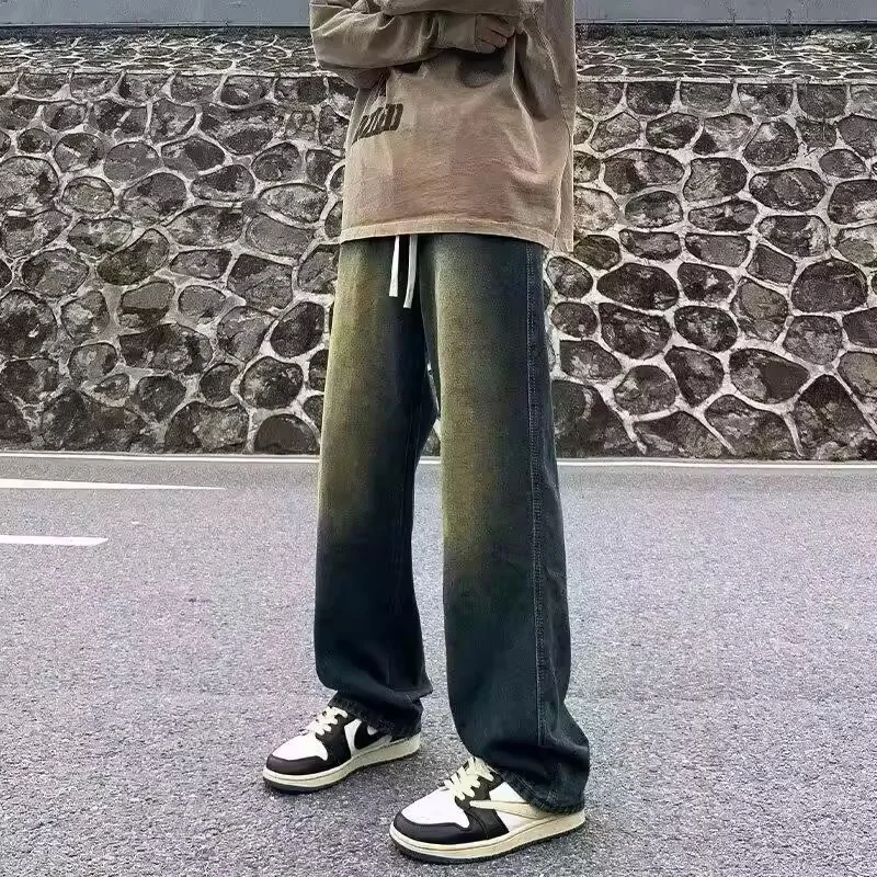 

Retro Loose Fit Men's Jeans High Street Style Summer New plus Size 250 Pounds Hong Kong Style Denim Pants Casual Straight Leg