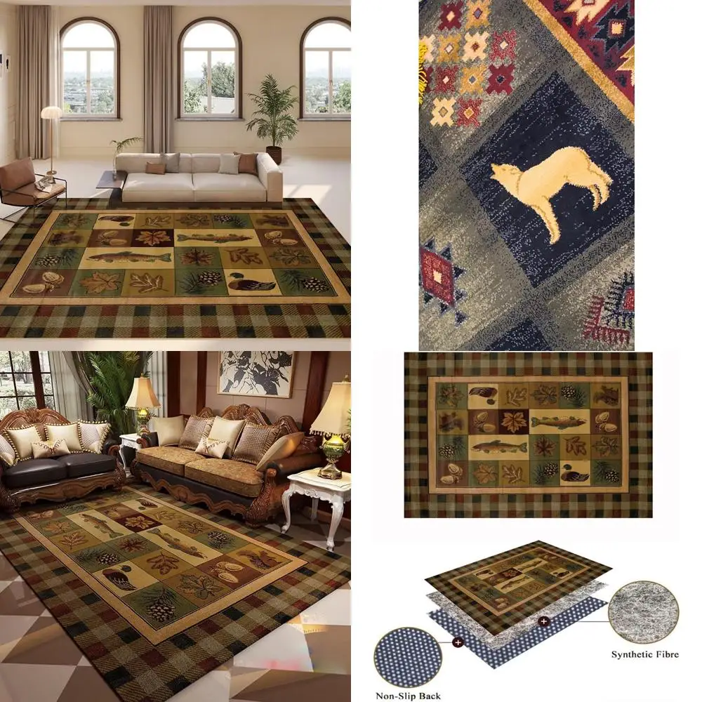 

Разноцветные коврики в клетку с рисунком рыбы для гостиной и столовых приборов — прямоугольные напольные покрытия в деревенском стиле, идея