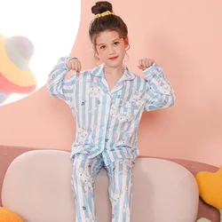 Kawaii Sanrio Pajama Sets Girls Lapel Soft Breathable Print Sleep Costume Gal Causal Comfortable Housewear Autumn Winter