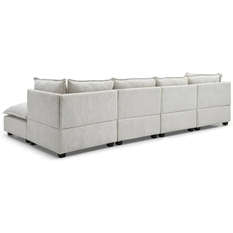 6 Large Modular Combination Sofa, Down Filled U/L Shape Free Combination Convertible Sofa, Movable Foot Mat and Thick Cushion