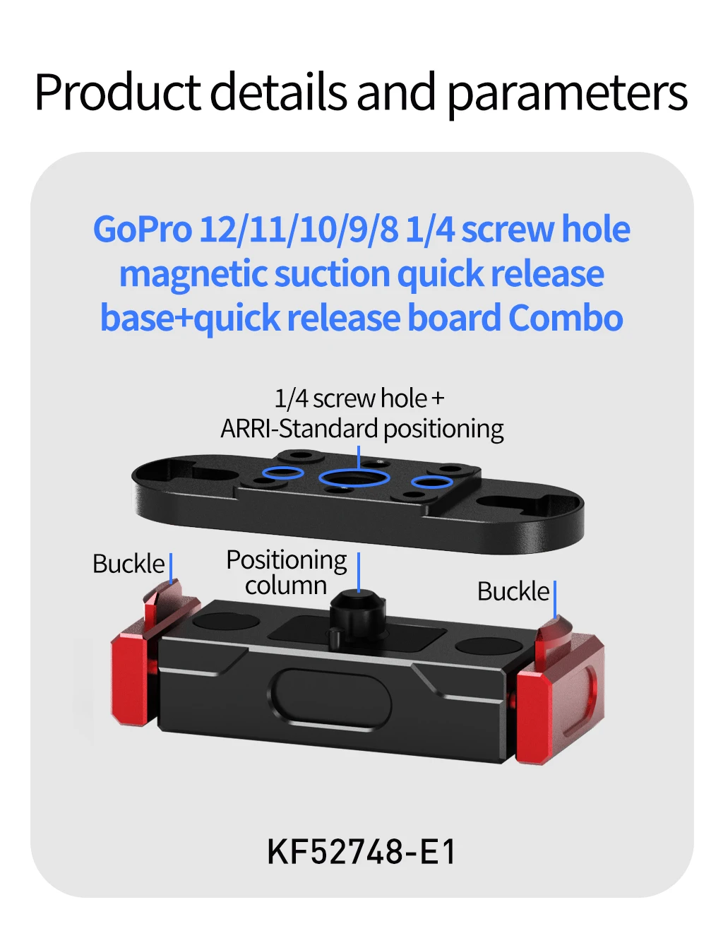 Für GoPro Ersatz-Magnetfuß-Kit, Aluminium, Schnellspanner, 360° ° Dämpfende Stativhalterung für Hero 12/11/10/9/8 Max Action-Kamera – Detail 18