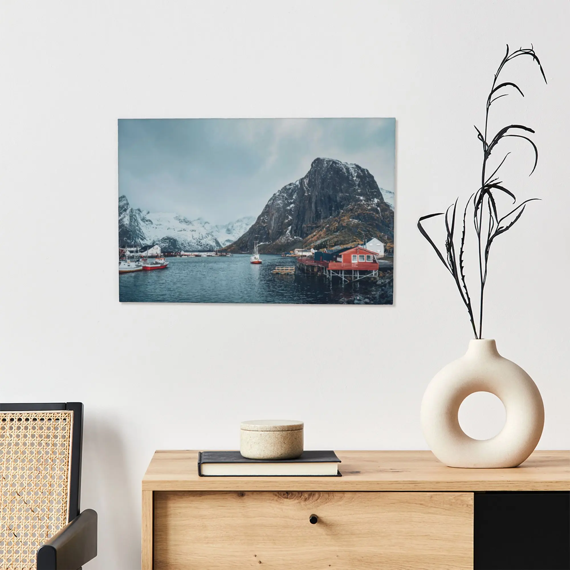 Lofoten Norway, Canvas Wall Art, Stunning Arctic Fishing Village Scenic Landscape Print, Mountains Sea Poster
