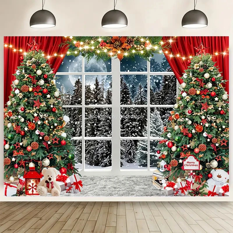 

ZHISUXI Christmas Tree Window Wreath Photography Backdrop Living Room Decoration Snowman New Year Background Prop GHH-82