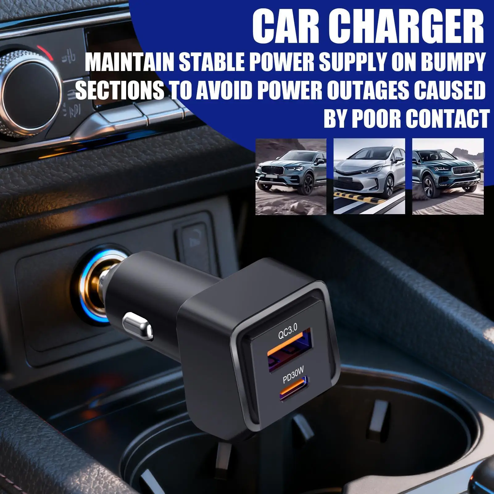 Car Charger USB C 2-Port Car Charger For Phone Smart Device Adapter For Travel Automotive Truck RV SUV Van Sedan Cellphone