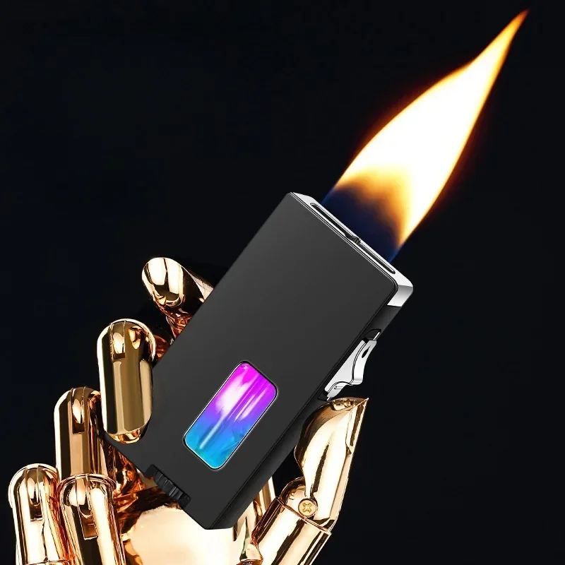 Ultra Wide Open Fire Seven Hole Outlet Butane Gas Lighter LED Visible Gas Window Gravity Sensing Shake Ignition Electric Lighter