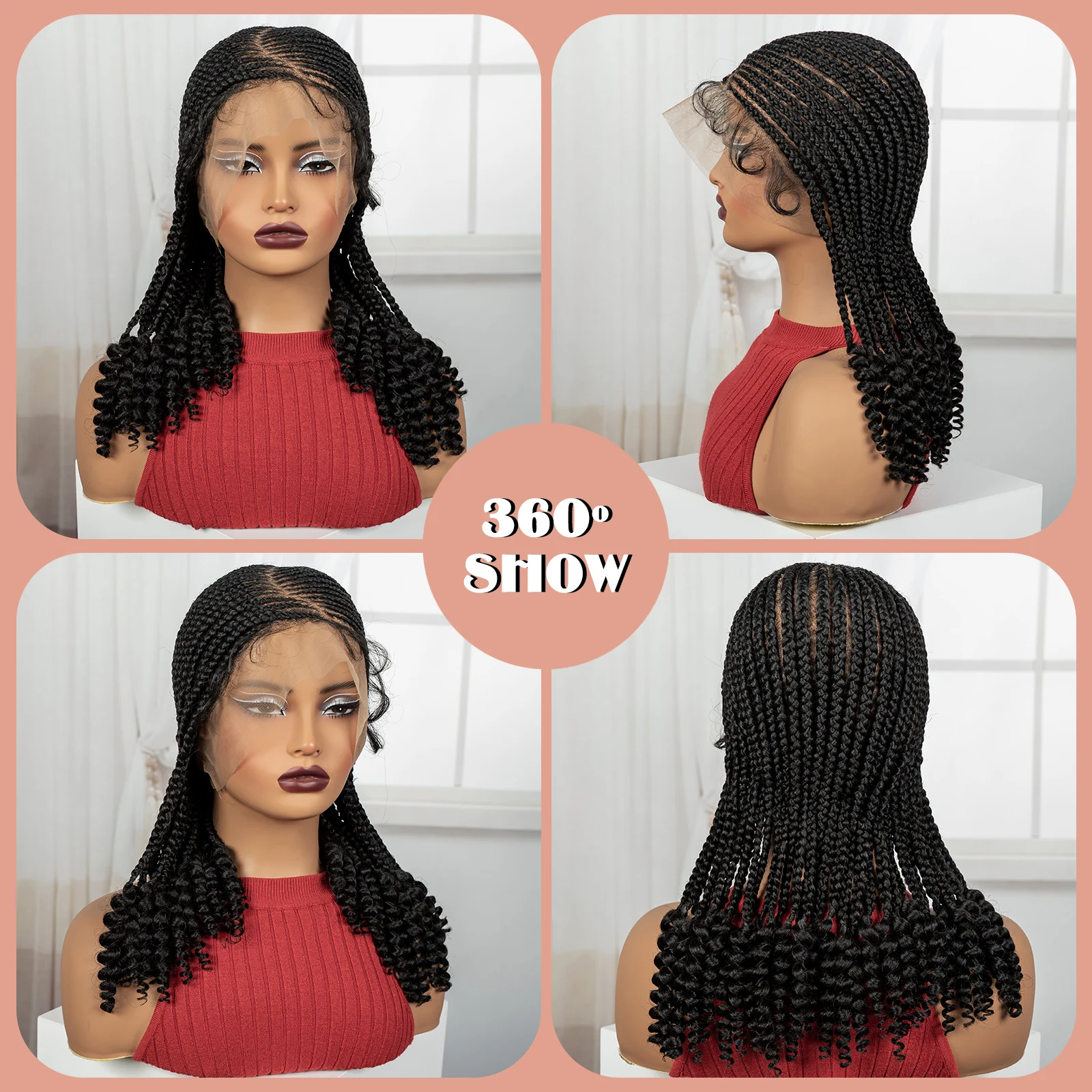 Short Ombre Cornrow Braided Wigs 14inch Synthetic Full Lace Kontless Braided Wigs Lace Frontal Braided Lace Wigs for Black Women