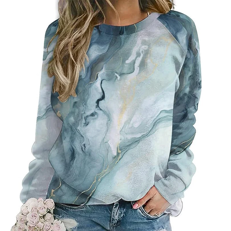 Gradient Color Sweatshirts Marble Pattern 3D Print Hoodies Women Long Sleeve Y2k Hoodie Oversized Pullovers Tops Female Clothing