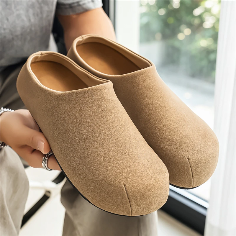 Large Size 46 Mens Leather Mules Slip-On Flats Driving Shoes Casual Summer Sandals Lightweight Backless Loafers Outdoor Footwear