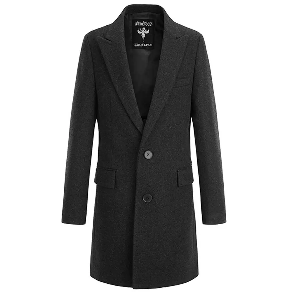 

Ele Men's Mid-Length Woolen Coat with Ba Letter Embroidery Faionable Urban Sle Long Sve Winter Outerwear