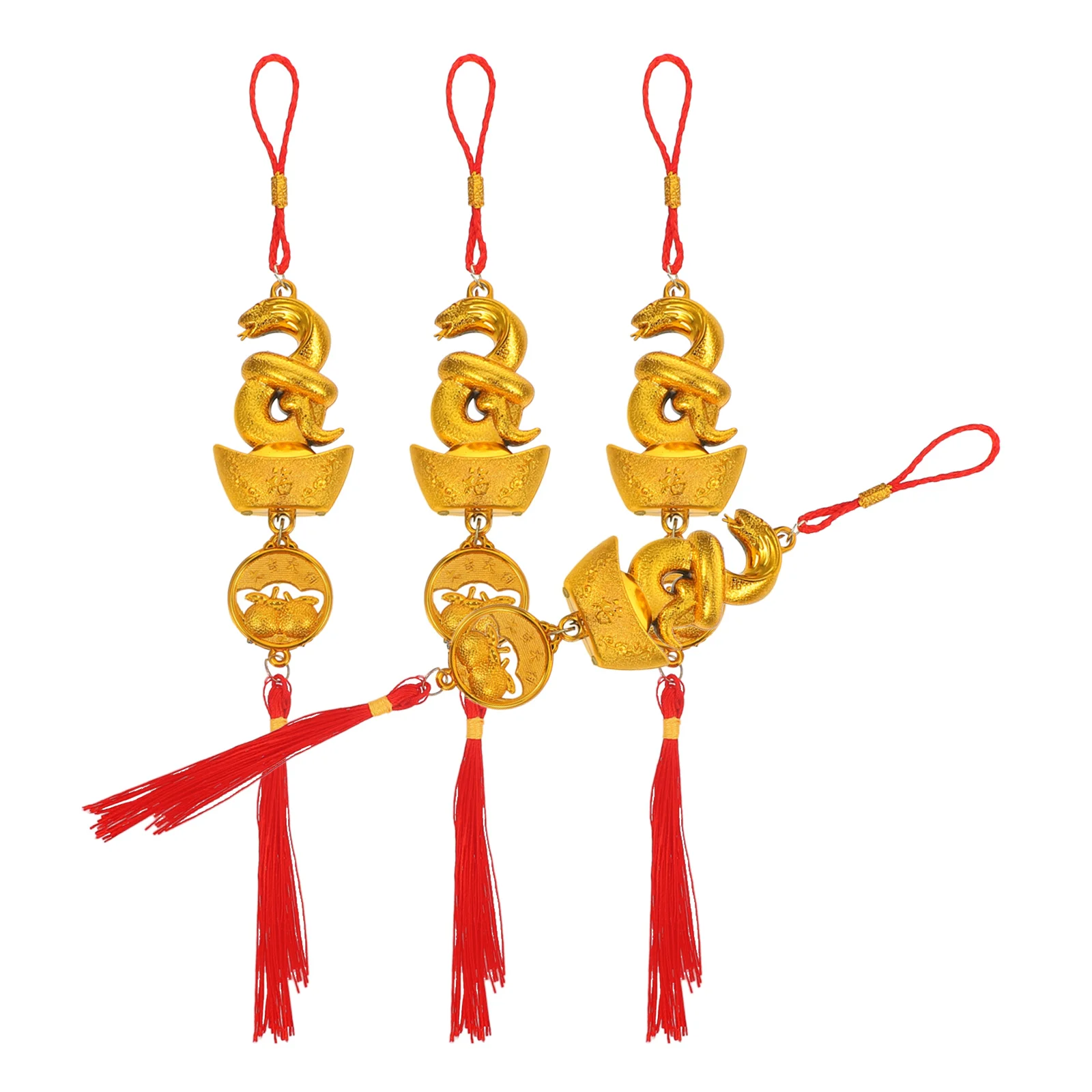 4 Pcs Good Luck Charms Feng Shui Car Ornament 2025 Snake Pendant New Year\'s Gifts Spring Festival Hanging Decor Chinese Tassel