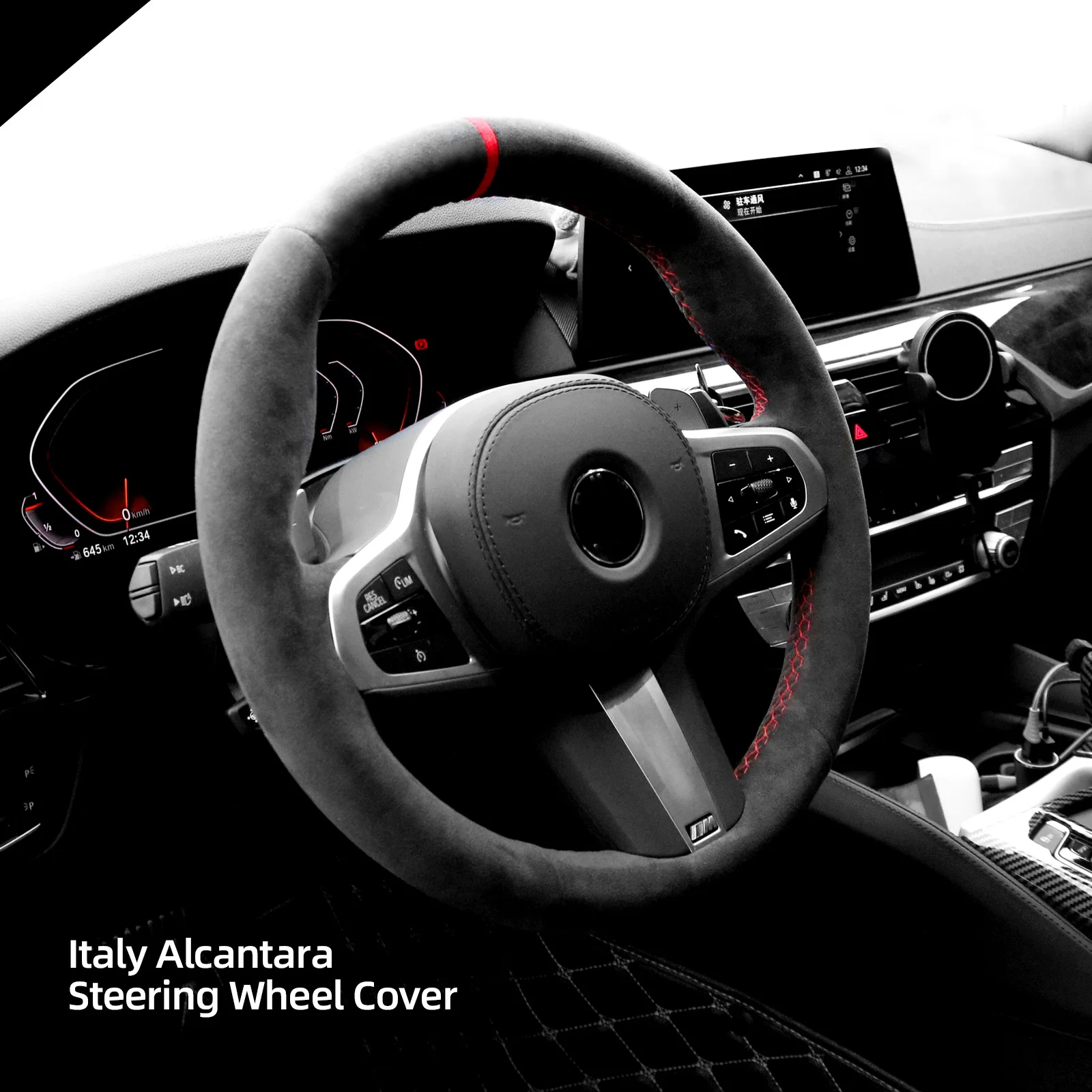 Alfanxi Hand Stitch Alcantara Steering Wheel Cover for BMW G20 G21 F40 F44 G22 G26 G30 G31 G32 G11-16 G01 G02 G05 G06 G07 G29