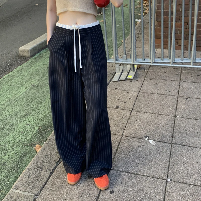 Damen Baggy gestreifte Hose Vintage Y2k Harajuku ästhetische Streetwear hohe Taille weites Bein Hose 2000s trashy Mode Kleidung