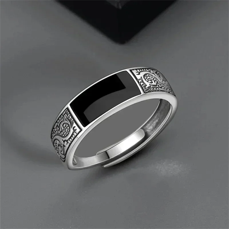 Fashion New Vintage Dragon Pattern Titanium Steel Ring Hip Hop Adjustable Ring Men Single Party Opening