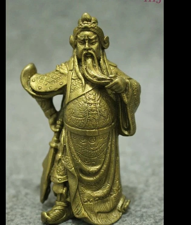 

Famous China Brass Copper Folk Warrior Dragon GuanGong Guan Yu God Sword Statue 9 CM