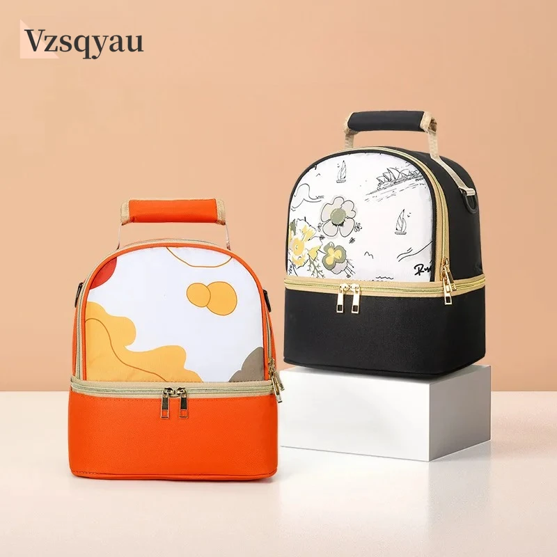 

Fashion Insulation Double Layer Pack Solid Color Large Capacity Mommy Bag Cool Travel Picnic Portable Food Handbag Baby Bags New