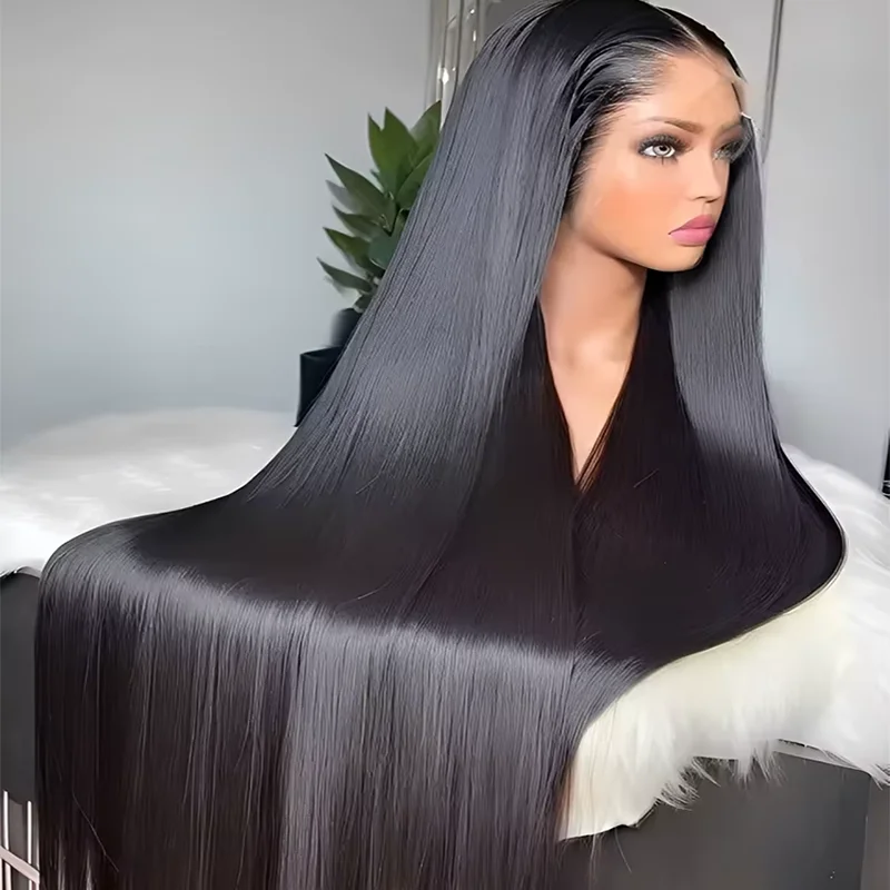 30 40 Inch Natural Black Bone Straight Hair 250 Density 13x6 Hd Transparent Lace Frontal Wig Real Brazilian Human Hair Wig image 5