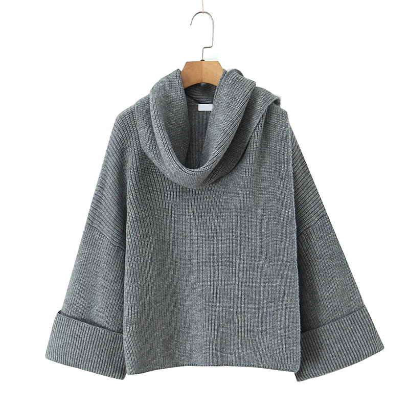 

Lazy Style Loose Scarf Sweater For Women Long Sleeve Casual Autumn Winter Knit Pullover