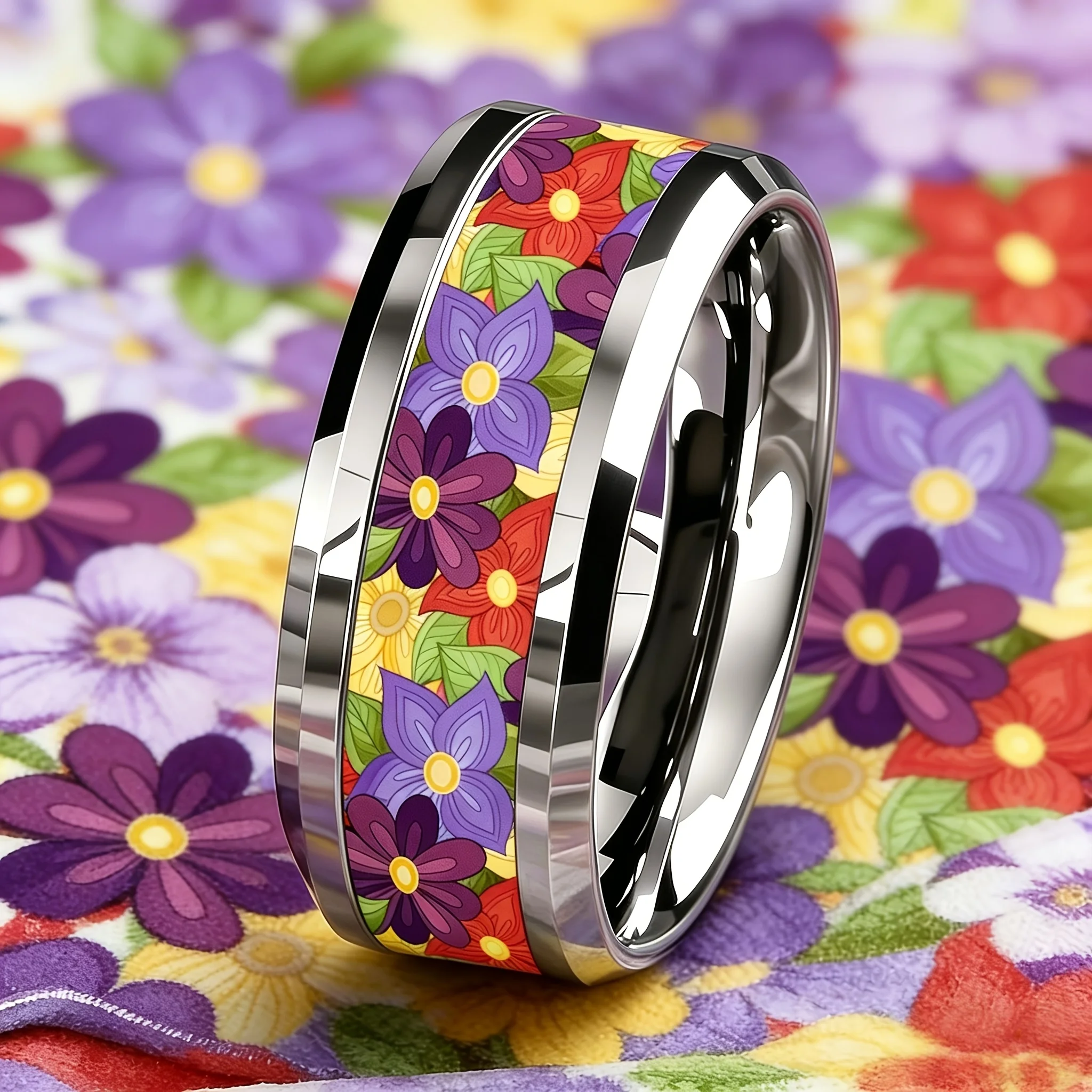 Vintage Oil Painting-Style Floral Cluster Ring Elegant Stainless Steel Rings For Women Men Wedding Party Jewelry Gifts Wholesale