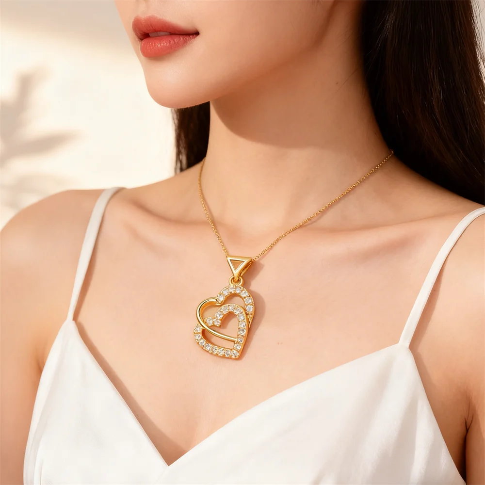 

2 шт. подвески сверкающие латунные циркониевые полые подвески в форме двойного сердца для DIY ювелирных изделий, ожерелья, браслета, элегантные аксессуары для женщин и мужчин