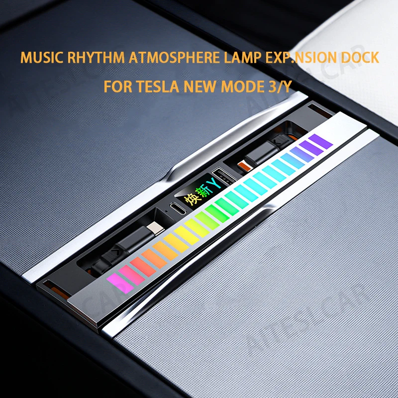 Efficient USB Hub Multi Ports Docking Station RGB Light For Tesla Model Y Juniper Model 3 Highland 2025 Retractable Cable Charge