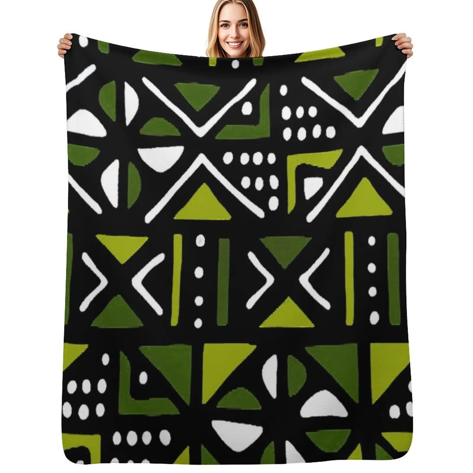 Lime Green Mudcloth African Tribal Print Throw Blanket Warm Throw Blanket Gift for Anniversary