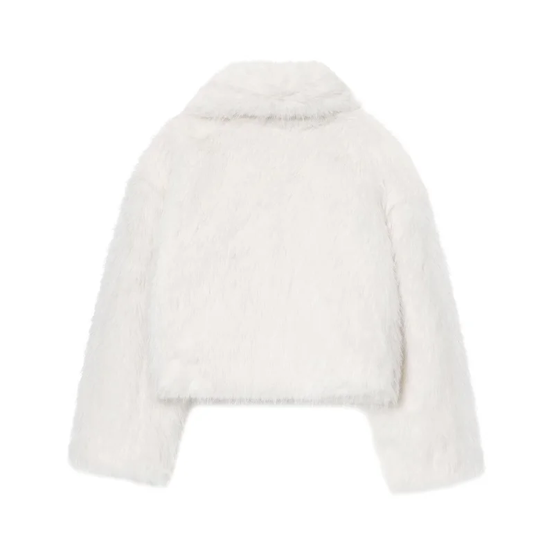 الخريف الشتاء بدوره إلى أسفل طوق بأكمام طويلة فو الفراء سترة قصيرة معطف المرأة فضفاضة تنوعا القمم الإناث خمر ارتداء 2025 جديد #2