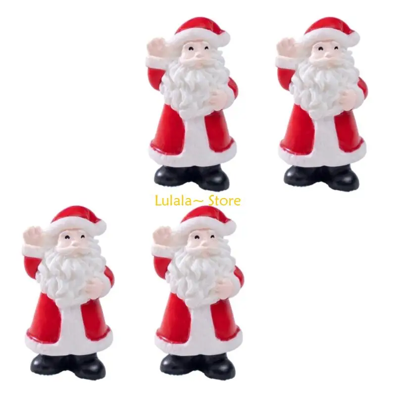 Y4QA Set of 4 Santa Figurines Snow Landscape Resin Crafts Holiday Display Desktop Accessories