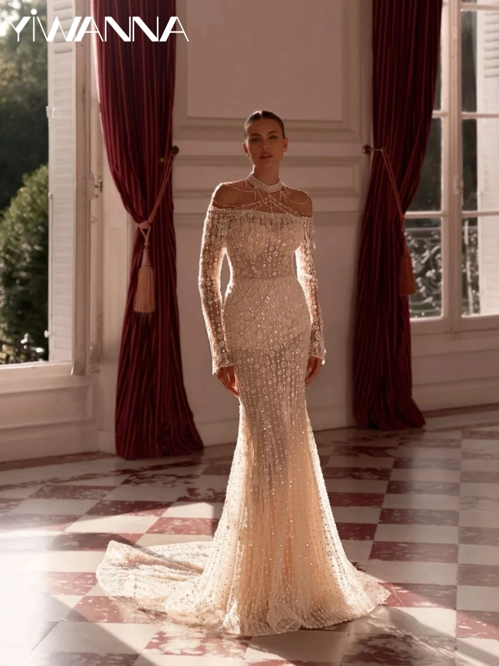 

Sparkling Beaded Off Shoulder Wedding Dress Dreamy Strapless Mermaid Long Bridal Gown Customized Illusion Dresses For Bride