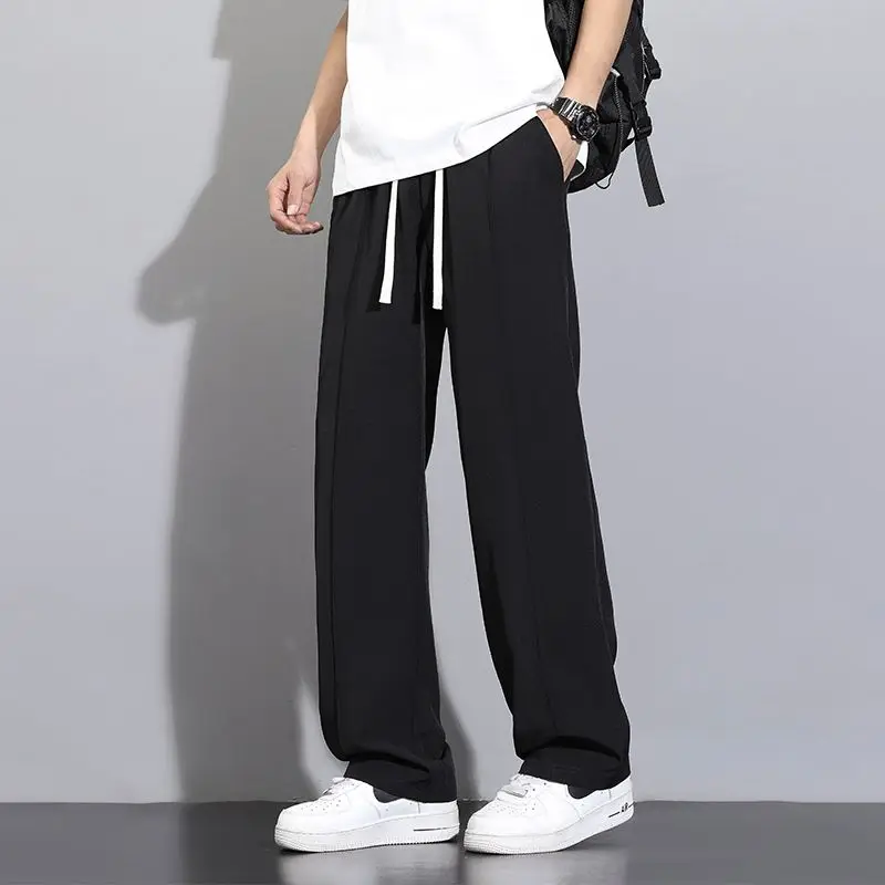 2026 Men's Ice Silk Casual Pants Summer Thin Drapey Breathable Loose Fit  Straight Leg Long Trousers Versatile Casual Trousers