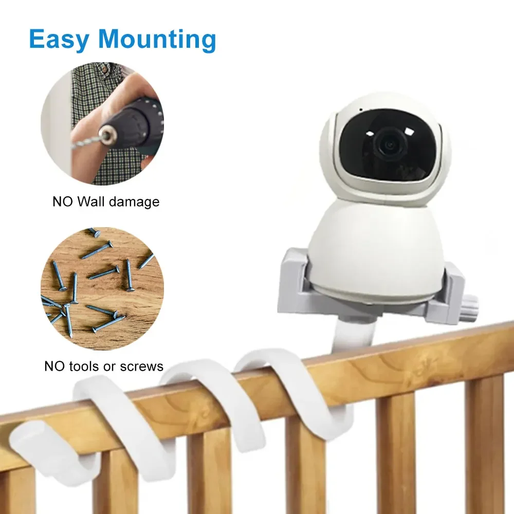 Long White Silicone Flexível Titular Monitor do Bebê, Baby Camera Stand, Ideal IP Camera Mount, Hole-Free Berço Rod