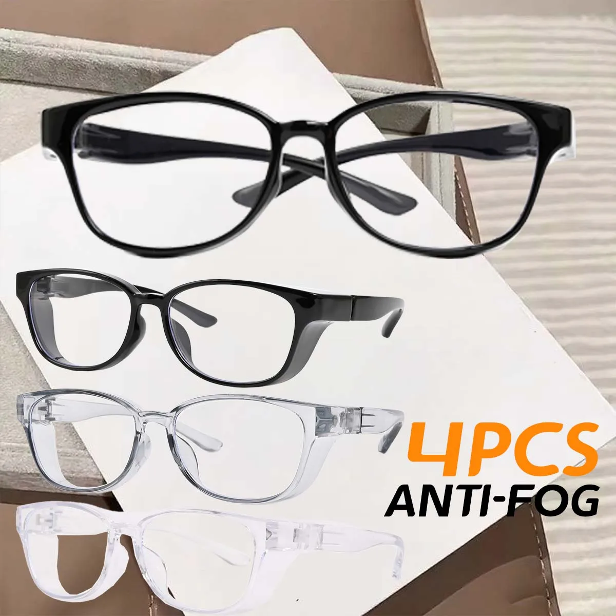 4個入りクリア安全メガネ、女性用かわいいゴーグル、曇り止めレンズ付き目の保護、男性と看護師用の傷つきにくい作業用メガネ