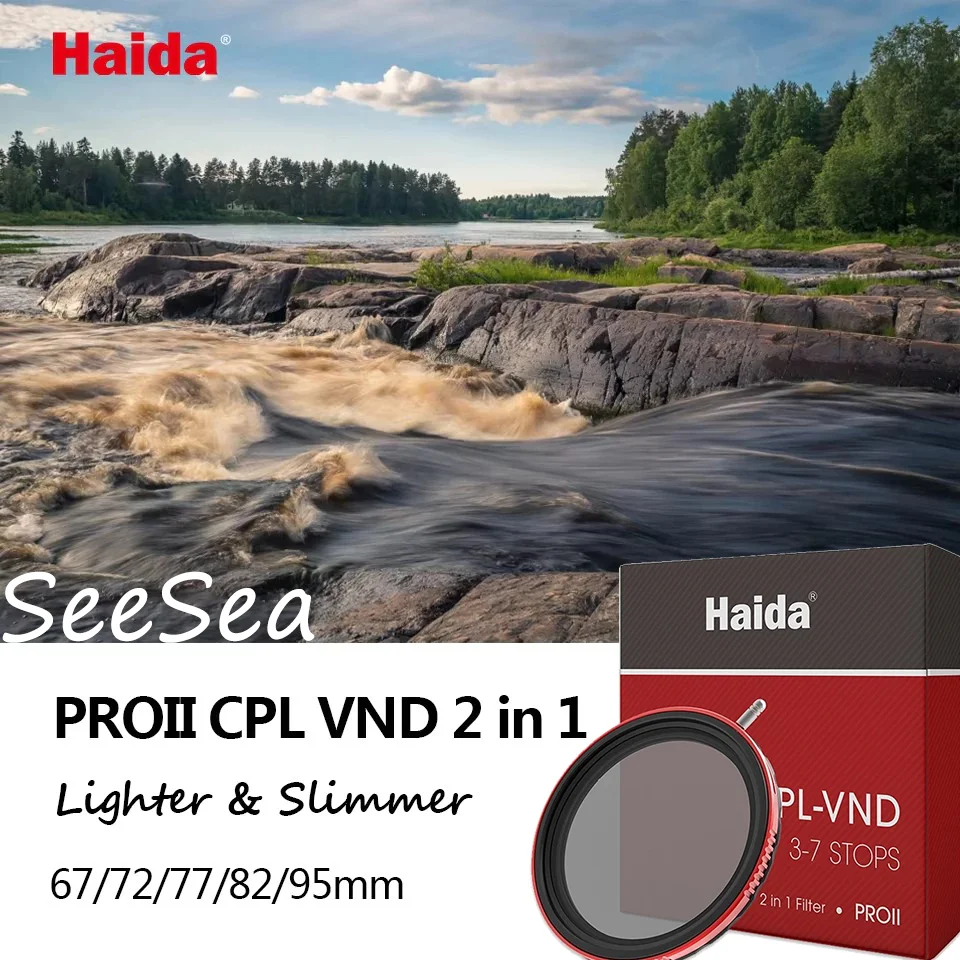 Haida PROII CPL-VND Filtre 2 en 1 ND0.9-2.1 3-7 arrêts Polariseur multicouche CPL Variable ND, 67 72 77 mm 82 95 mm