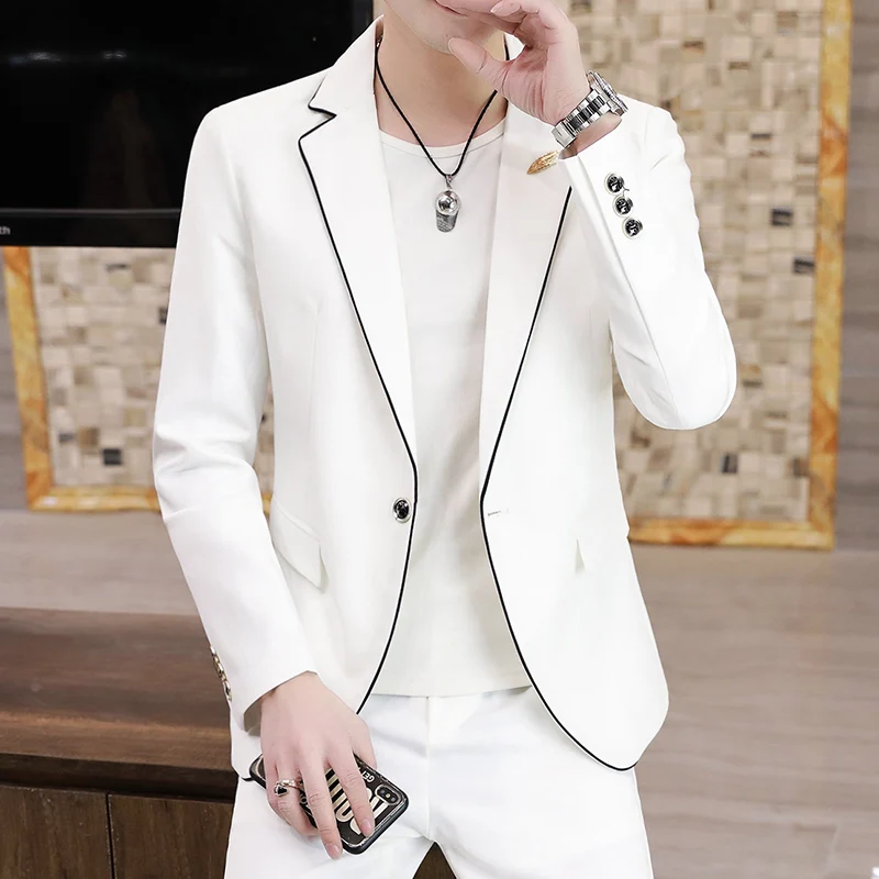 2024 autumn new men\'s Korean version slim (suit + trousers) Fashion and handsome solid color business trend hairstylist two-piec