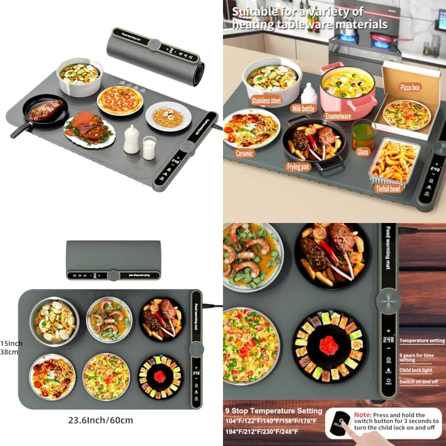 

2025 Food Warming Mat, 15x23.6Inch 9-Level Temperature Adjustment, Multi-Functional Food Heater for Parties and Daily Use