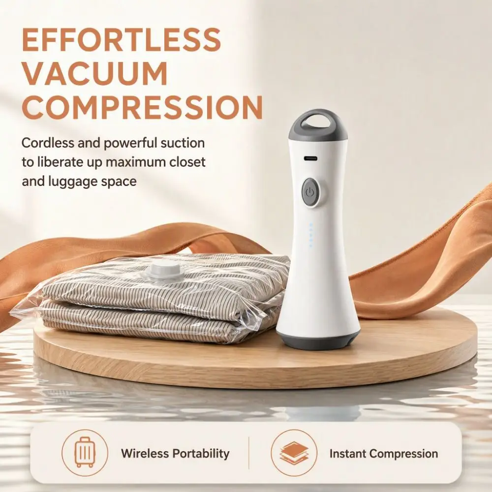 Portable Electric Vacuum Pump Wireless USB Rechargeable Vacuum Bag Pump Low Noise Lightweight Compressed Bag Air Pump Travel Use