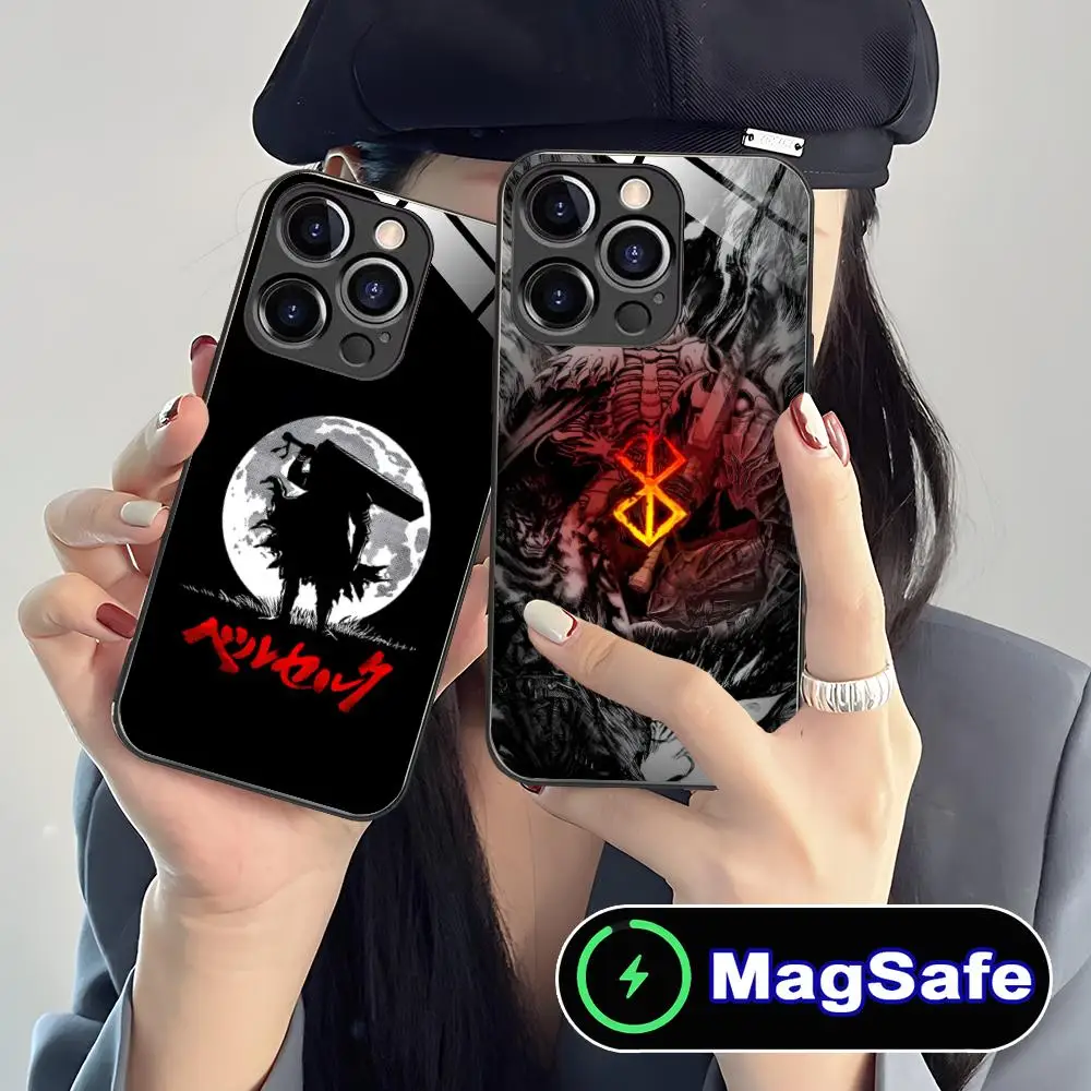 

Mobile Berserk-S Guts Phone Case for iPhone 16 15 14 13 12 11 Pro Max Plus Mini MagSafe Glass Colour Printing Cover Cellphones