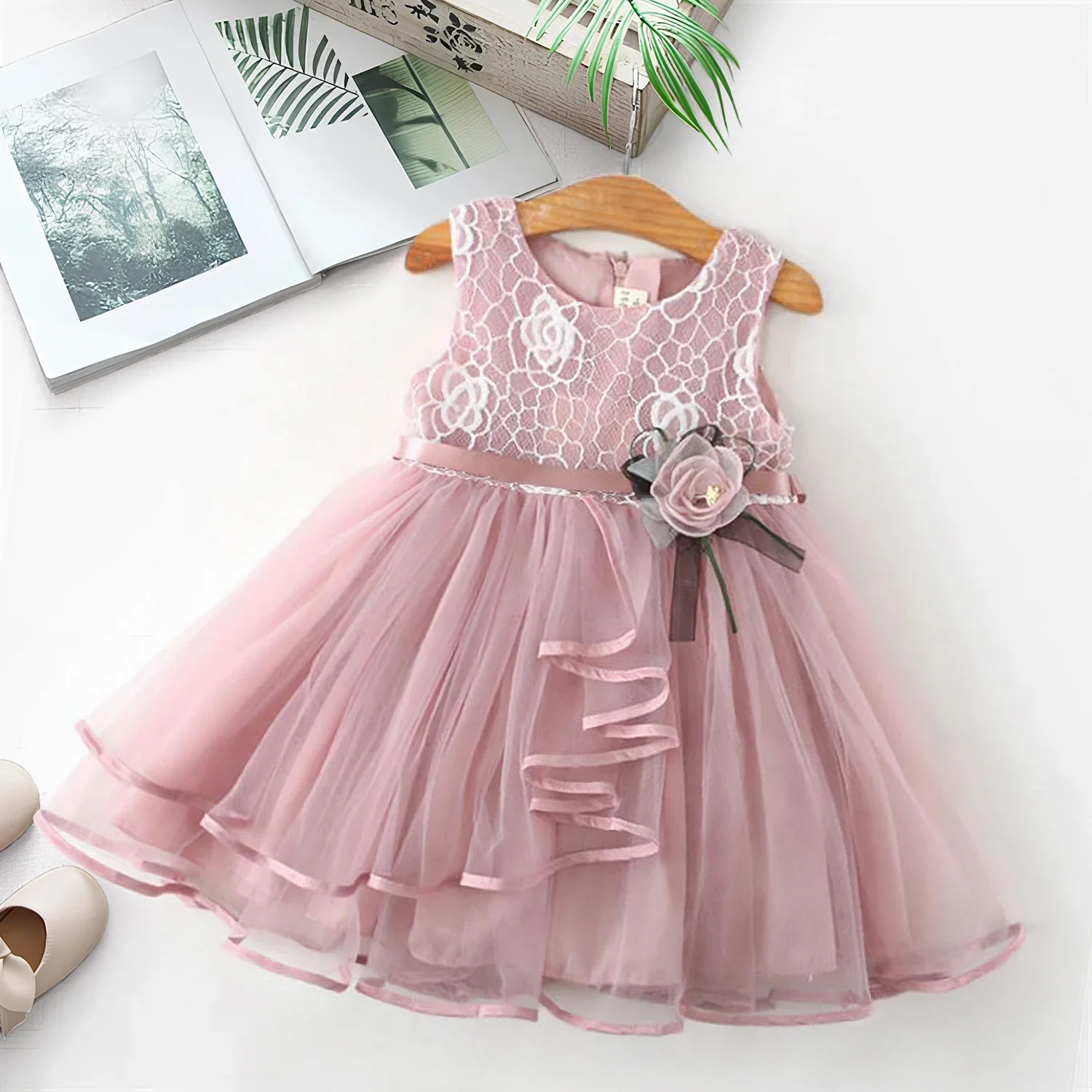 Summer Baby Girls Clothes Flower Kids Dresses for Girls Floral Lace Fluffy Princess Dress Child Pageant Birthday Party Vestidos