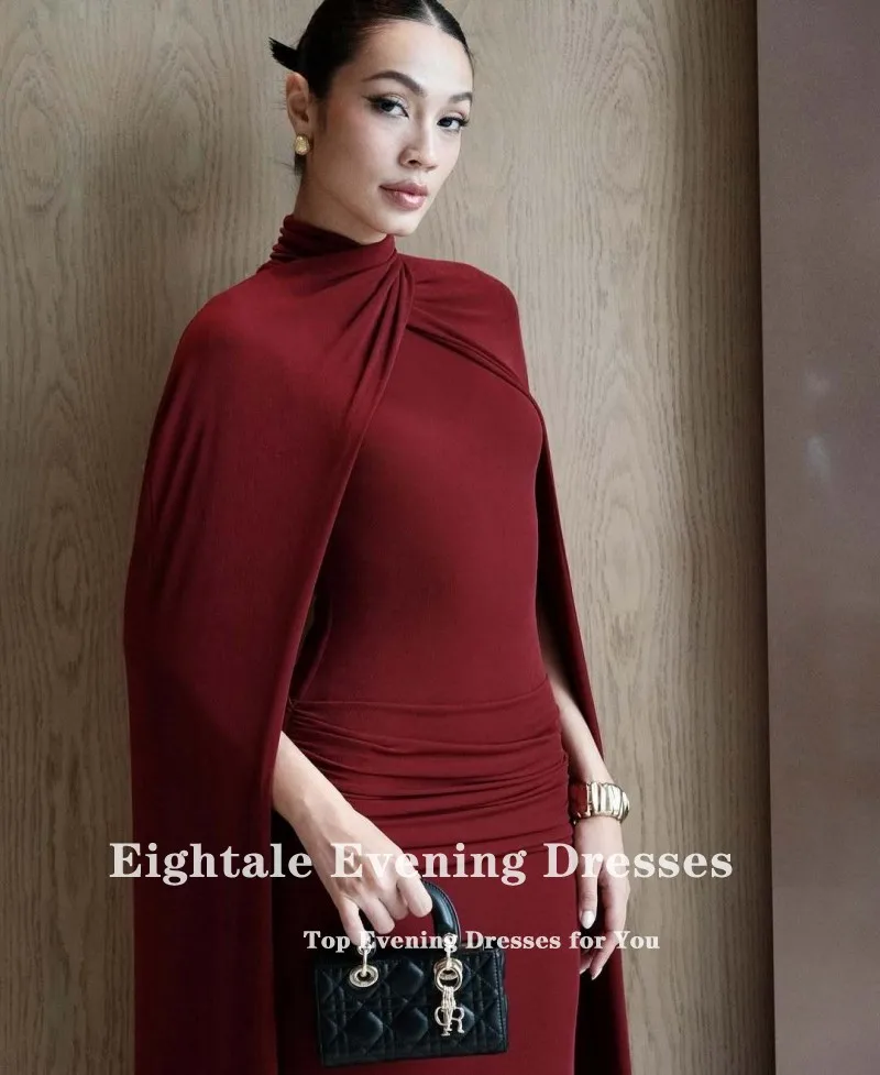 Eightale Arabische Avondjurk O-hals Bordeaux Kapmouwtjes Aangepaste Zeemeermin Bruiloft Jurk Abendkleider Hochzeit