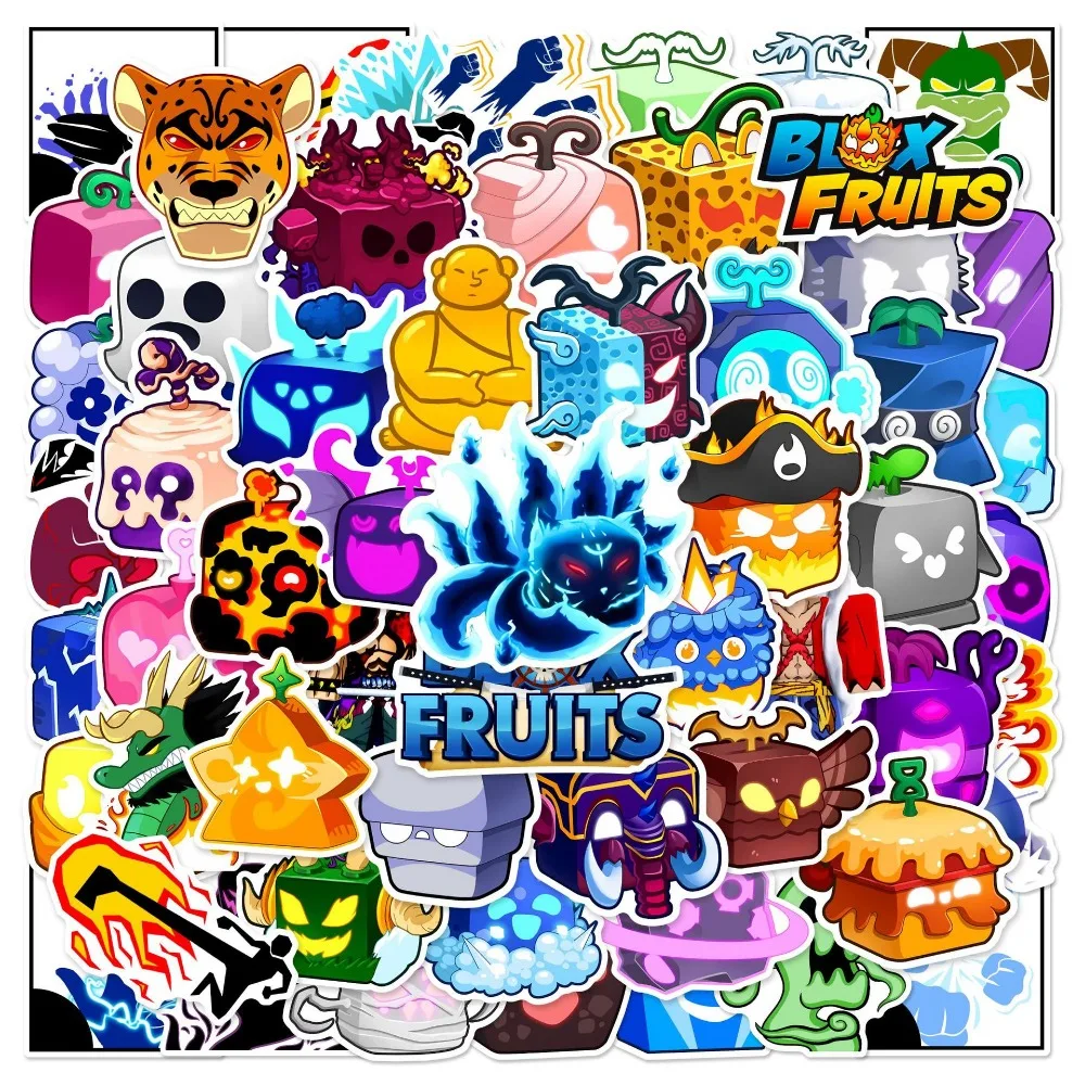 10/60PCS Cartoon Blox Fruits Stickers Aesthetic Decals Luggage Skateboard Phone Laptop Car Wall Decorative Sticker