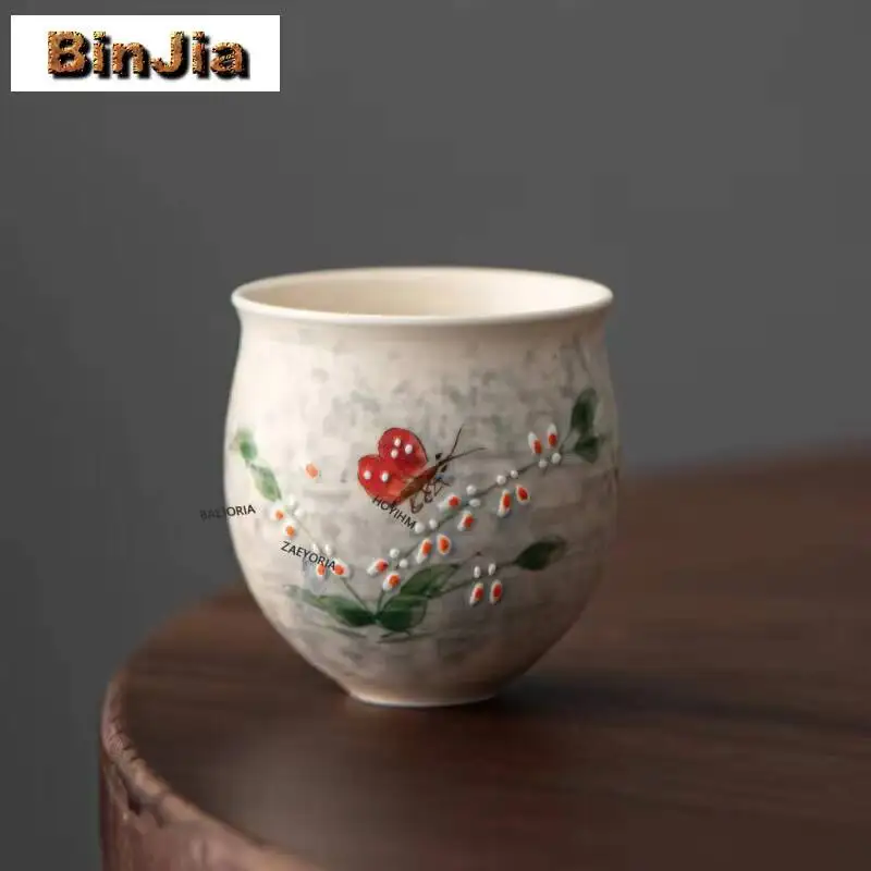 110ml Hand Drawn Orchid Round Belly Teacup Elegant Tea Bowl Jug Tea-tasting Personal Cup Jianzhan Master Cups Cha Supplies Craft