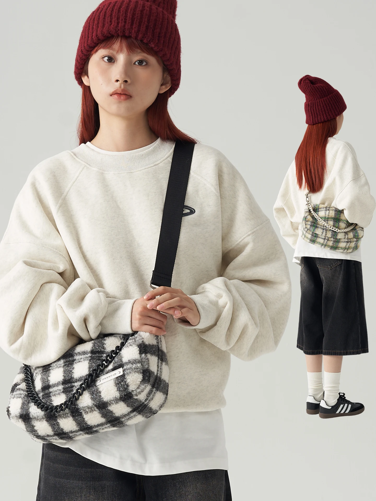 

VAOPER Plaid Fluffy Underarm Bag Women's Autumn Winter Versatile Crossbody Bag Commuter Bag Small Shoulder Bag