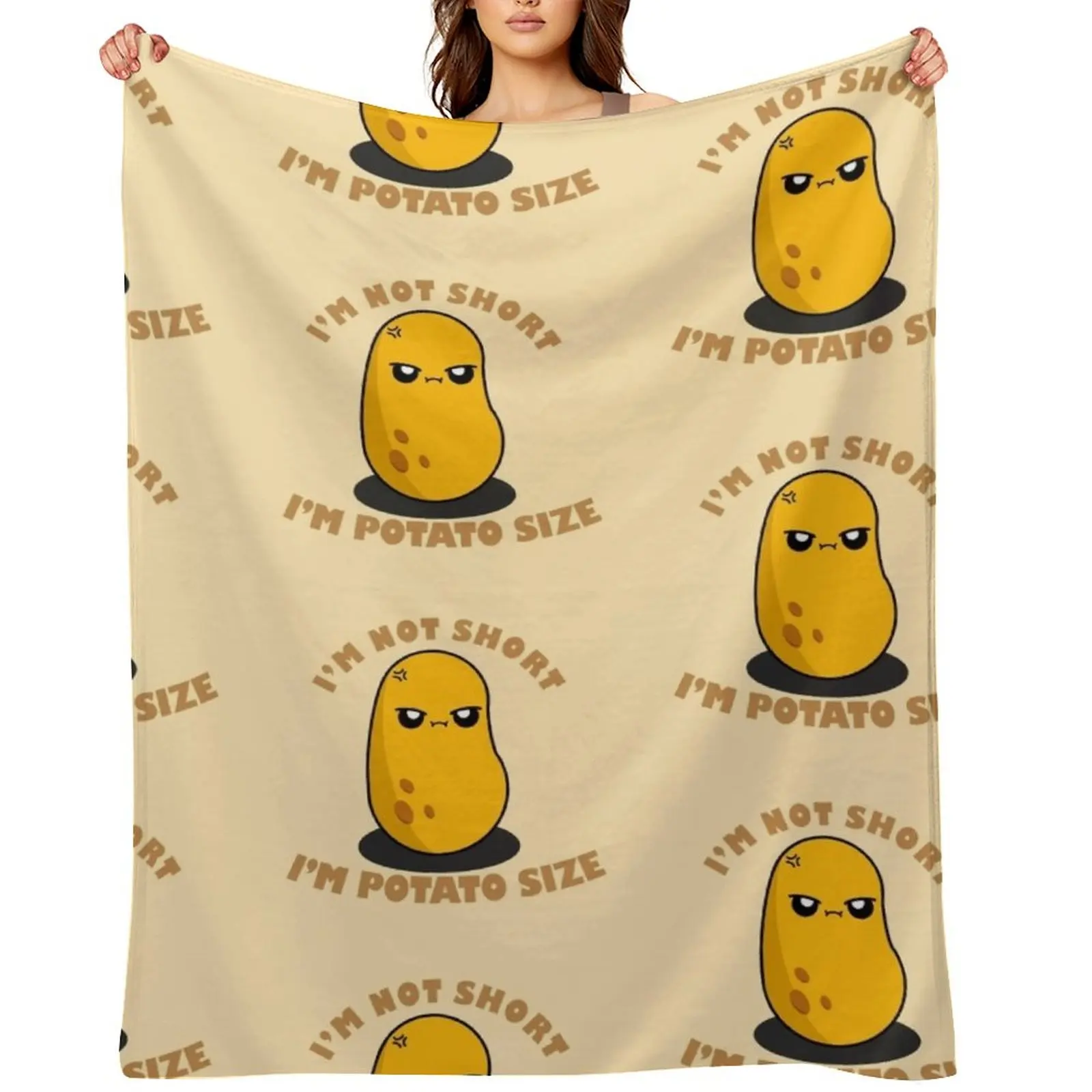 Cute Cartoon Potato || I'm Not Short, I'm Potato Size || Kawai Throw Blanket manga Soft Thin Flannel halloween Sofas Blankets