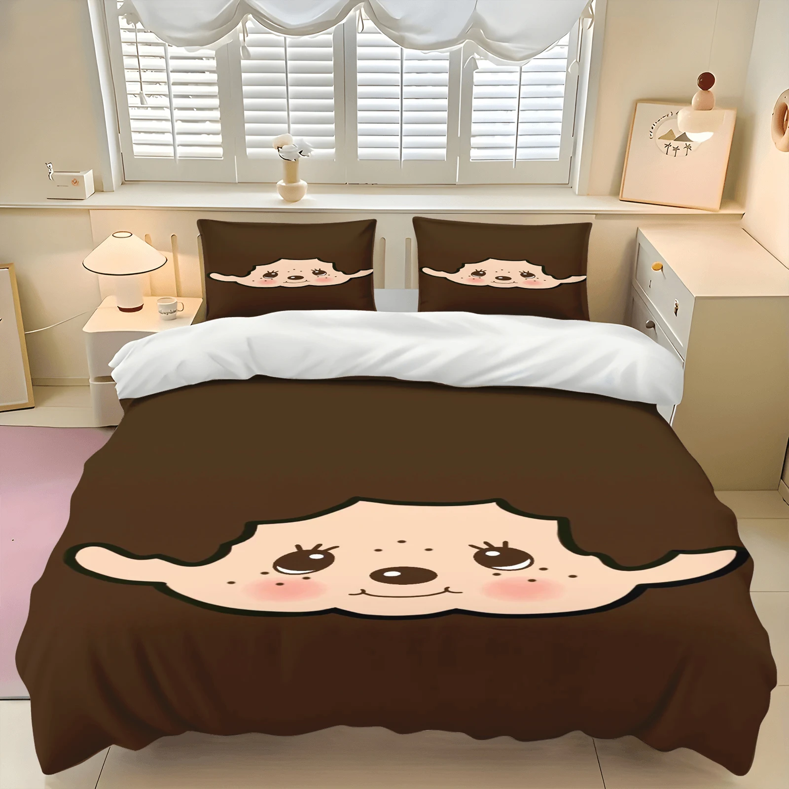 Immagine 4: Set Copripiumino Monchhichi Carino, Set Biancheria da Letto 3D per Bambini, Set 3 Pezzi con 1 Copripiumino Misura King