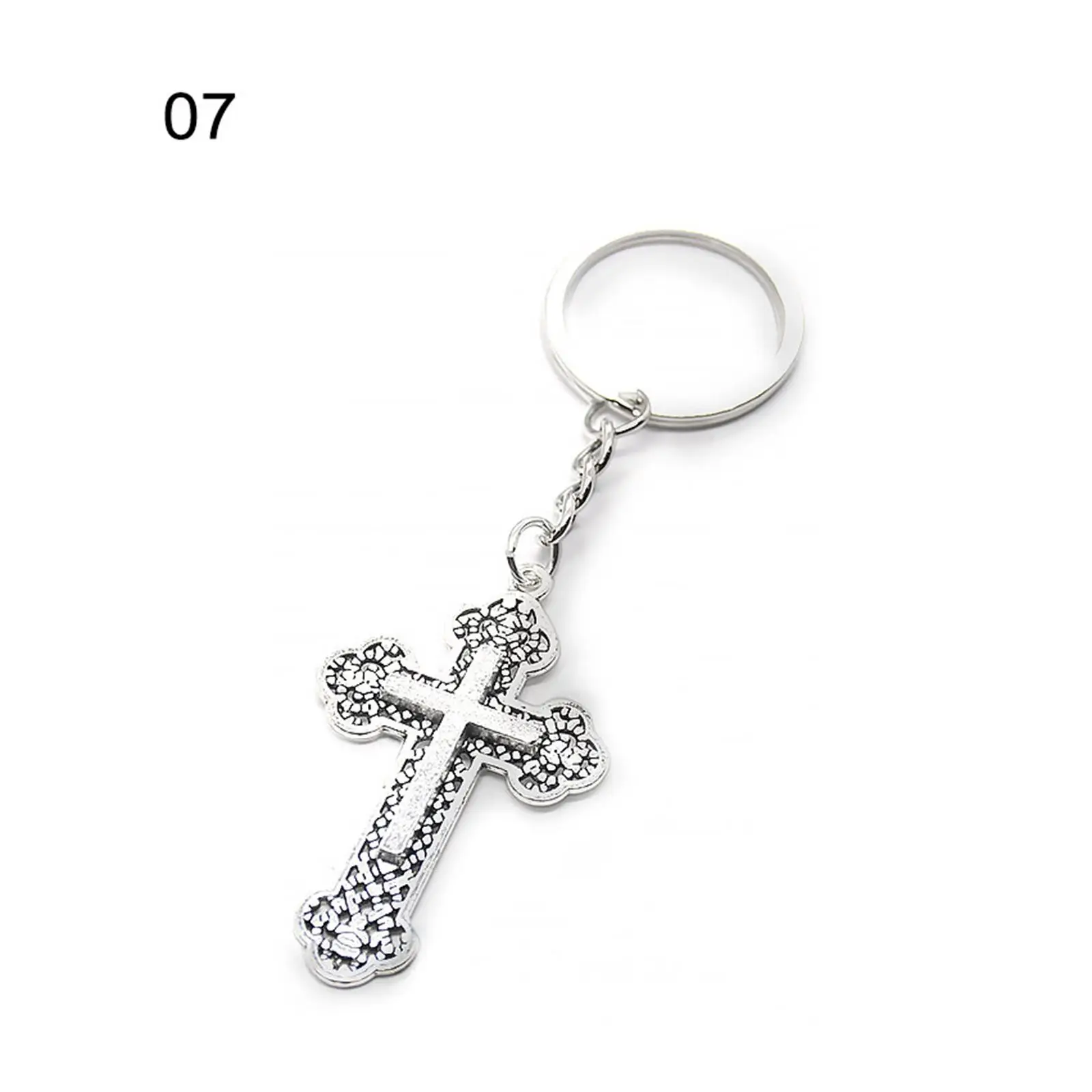 Christian Keychain Multipack Holder Retro Cross Angel Pendant Silver Metal Charm for Key Rings Bag Purse Decoration